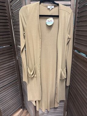 Long Open-Front Cardigan Sweater - Camel